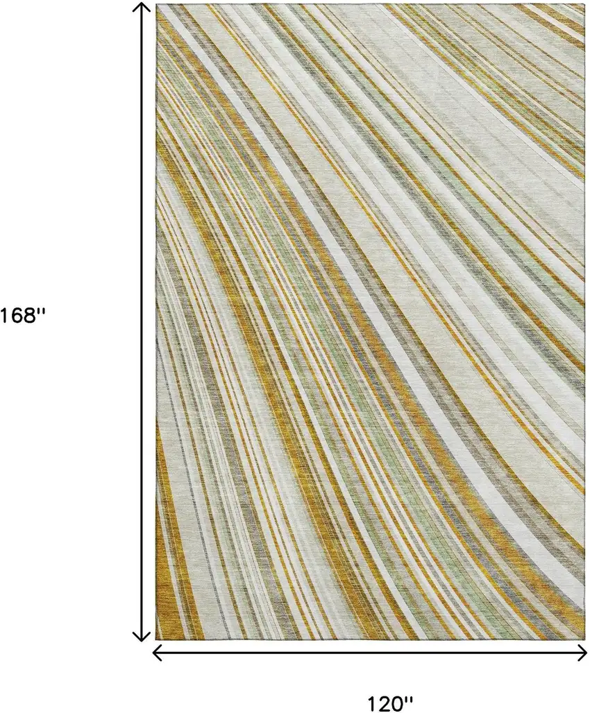 Linen Gold And Sage Striped Washable Area Rug With UV Protection Photo 9