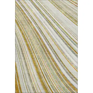 Photo of Linen Gold And Sage Striped Washable Area Rug With UV Protection