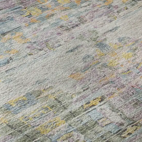 Linen Gold And Teal Abstract Washable Area Rug With UV Protection Photo 9