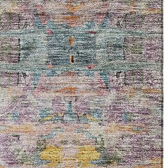 Linen Gold And Teal Abstract Washable Area Rug With UV Protection Photo 2