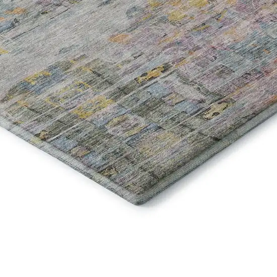 Linen Gold And Teal Abstract Washable Area Rug With UV Protection Photo 7