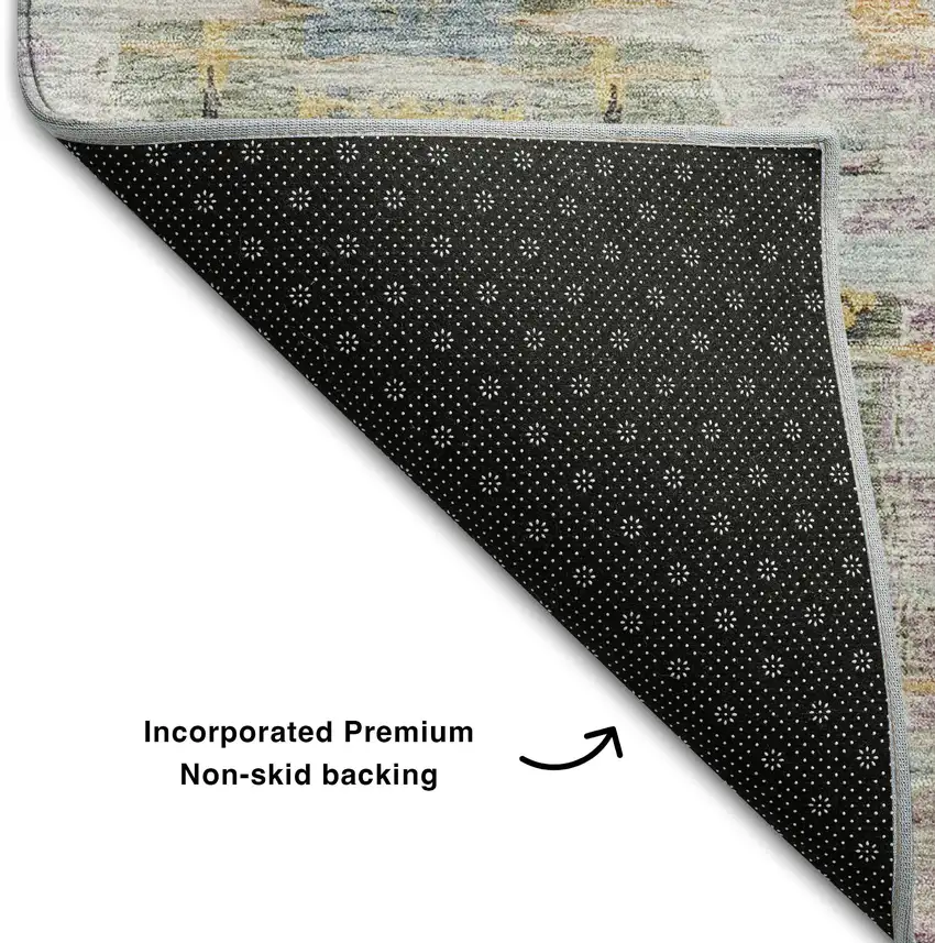 Linen Gold And Teal Abstract Washable Area Rug With UV Protection Photo 6