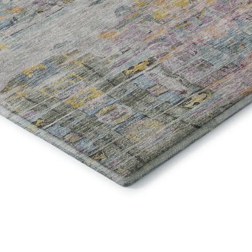 Linen Gold And Teal Abstract Washable Area Rug With UV Protection Photo 7