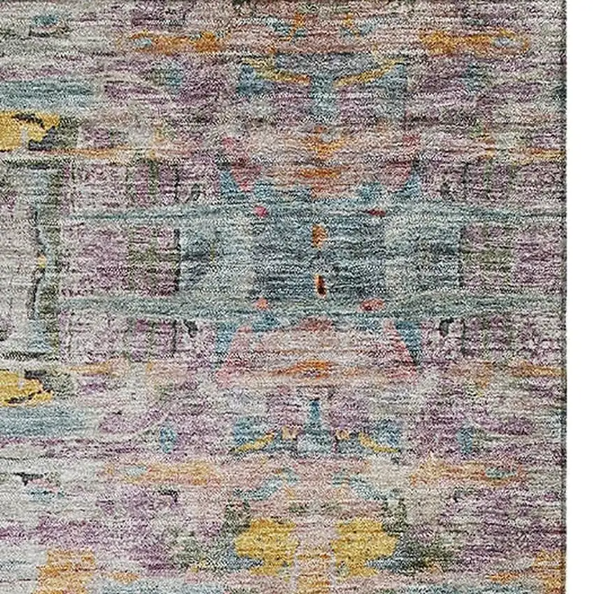 Linen Gold And Teal Abstract Washable Area Rug With UV Protection Photo 3