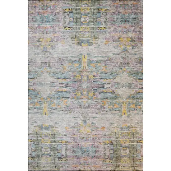 Linen Gold And Teal Abstract Washable Area Rug With UV Protection Photo 1