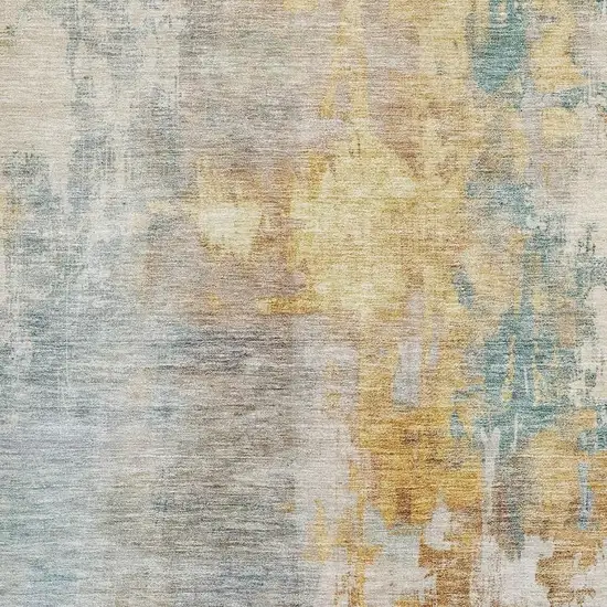 Linen Gold And Teal Abstract Washable Area Rug With UV Protection Photo 4
