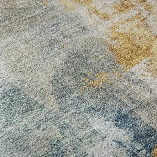 Linen Gold And Teal Abstract Washable Area Rug With UV Protection Photo 1