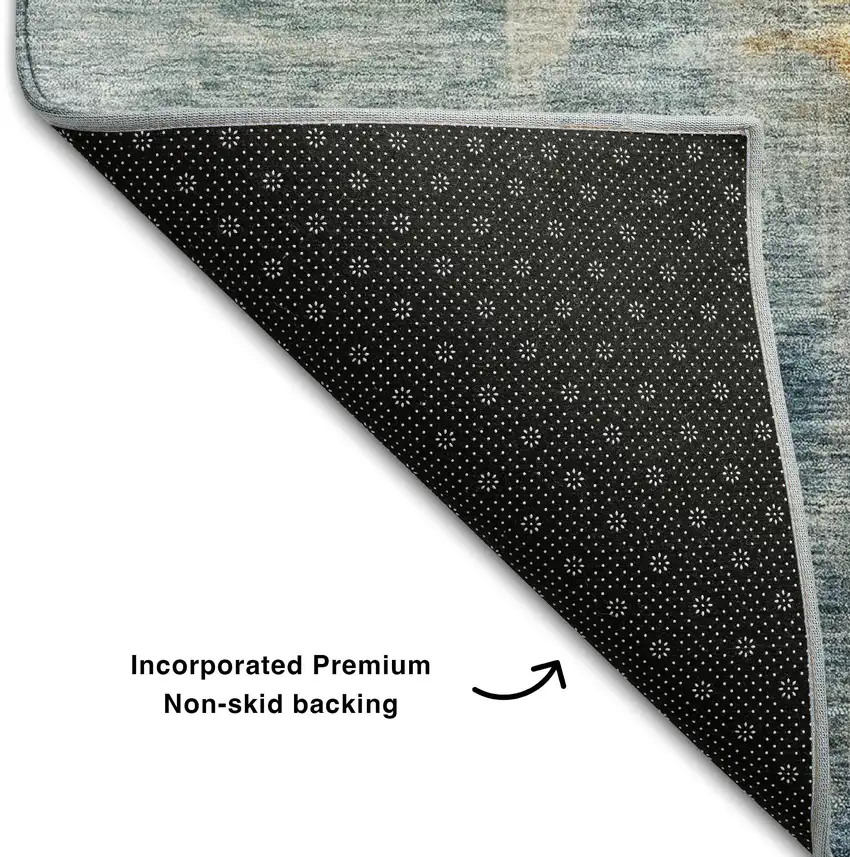 Linen Gold And Teal Abstract Washable Area Rug With UV Protection Photo 6