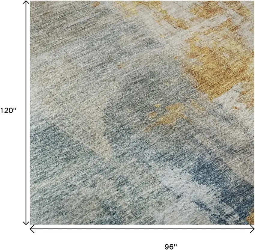 Linen Gold And Teal Abstract Washable Area Rug With UV Protection Photo 8