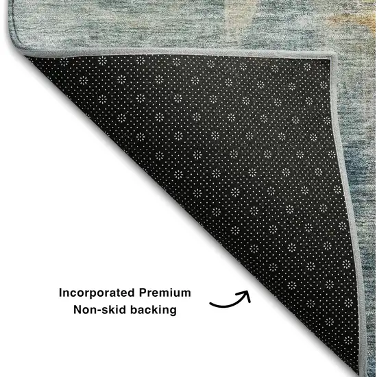 Linen Gold And Teal Abstract Washable Area Rug With UV Protection Photo 5