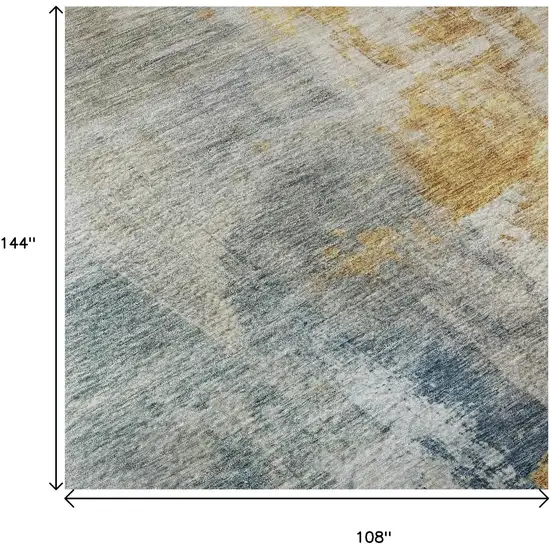 Linen Gold And Teal Abstract Washable Area Rug With UV Protection Photo 8