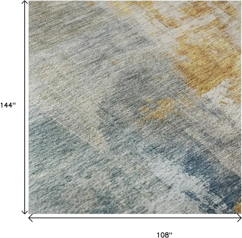 Linen Gold And Teal Abstract Washable Area Rug With UV Protection Photo 8