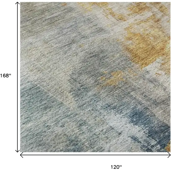 Linen Gold And Teal Abstract Washable Area Rug With UV Protection Photo 9