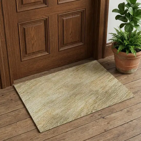 Linen Gold And Wheat Abstract Geometric Washable Area Rug With UV Protection Photo 1