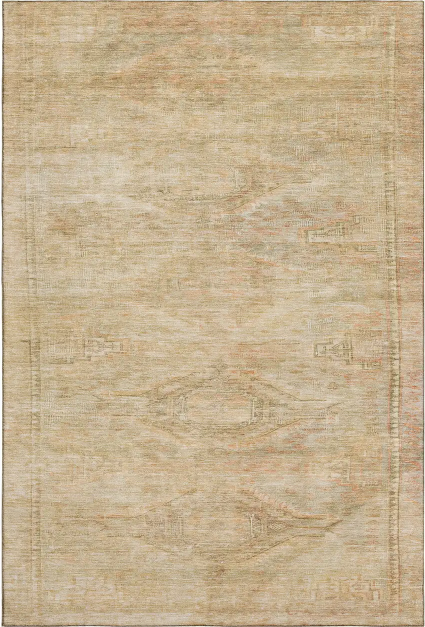 Linen Gold And Wheat Abstract Geometric Washable Area Rug With UV Protection Photo 5