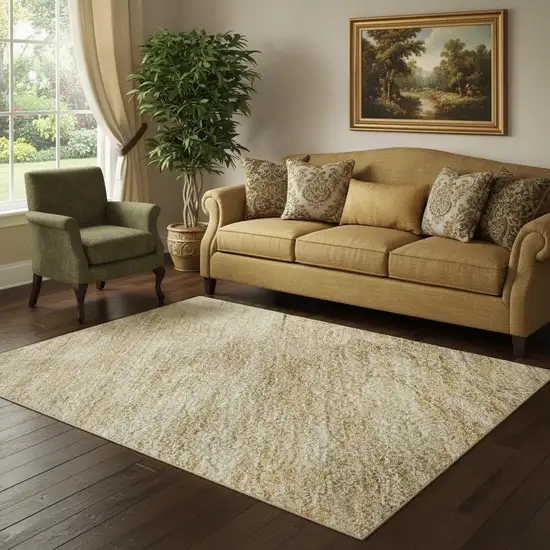 Linen Gold And Wheat Abstract Geometric Washable Area Rug With UV Protection Photo 2