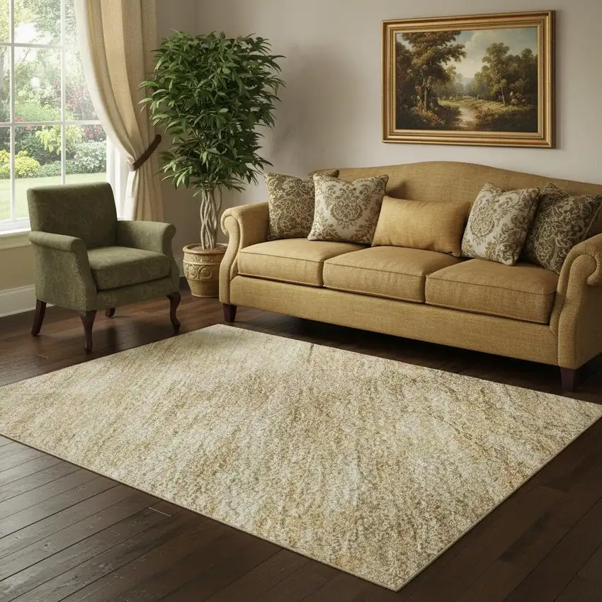 Linen Gold And Wheat Abstract Geometric Washable Area Rug With UV Protection Photo 2