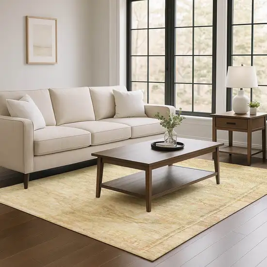 Linen Gold And Wheat Abstract Geometric Washable Area Rug With UV Protection Photo 3