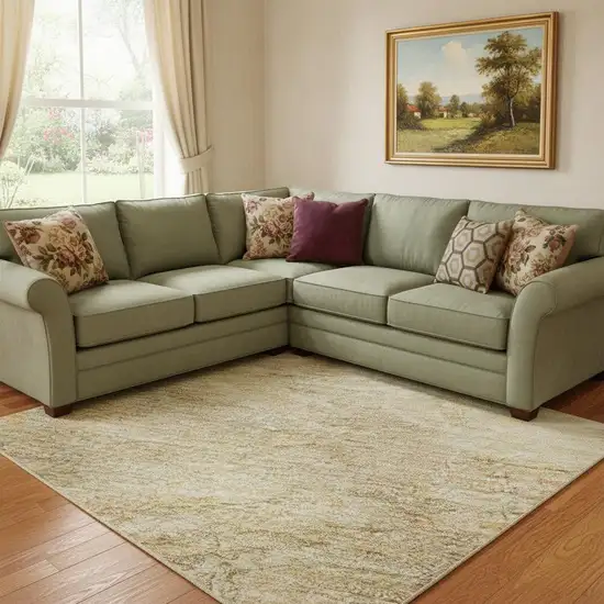 Linen Gold And Wheat Abstract Geometric Washable Area Rug With UV Protection Photo 2