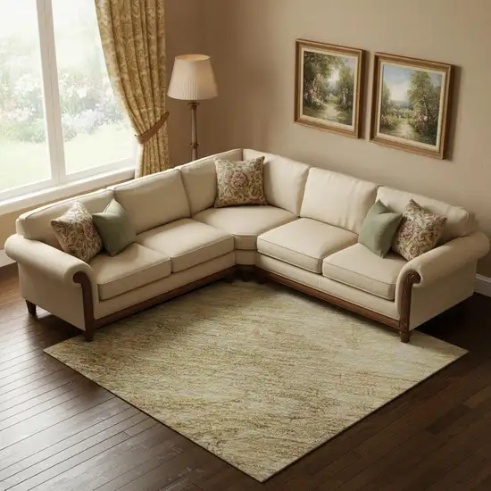 Linen Gold And Wheat Abstract Geometric Washable Area Rug With UV Protection Photo 2