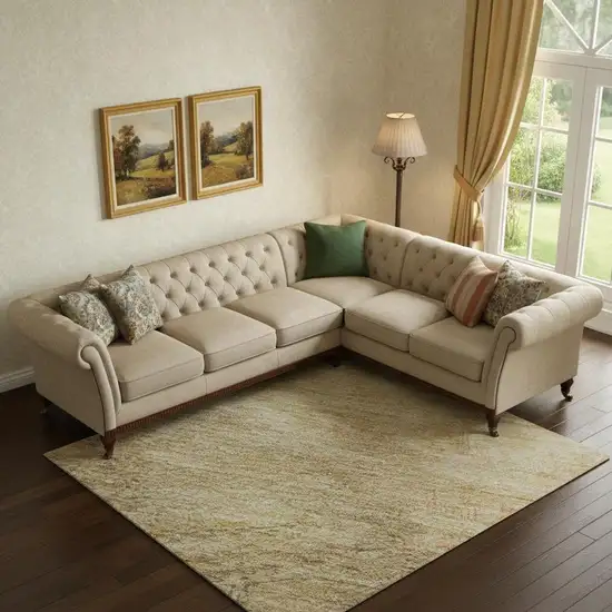 Linen Gold And Wheat Abstract Geometric Washable Area Rug With UV Protection Photo 2