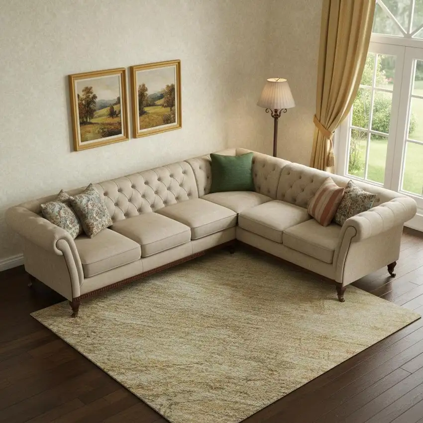 Linen Gold And Wheat Abstract Geometric Washable Area Rug With UV Protection Photo 2