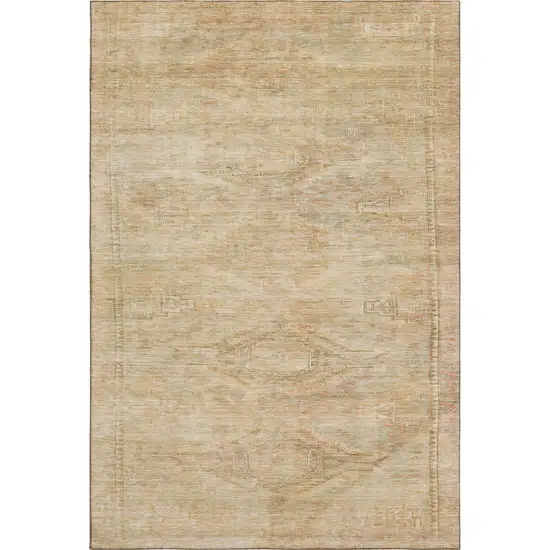Linen Gold And Wheat Abstract Geometric Washable Area Rug With UV Protection Photo 5