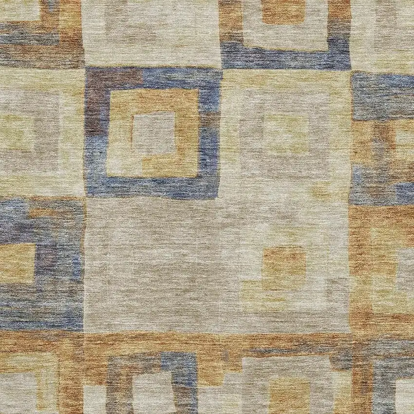 Linen Gold And Wheat Geometric Washable Area Rug With UV Protection Photo 2