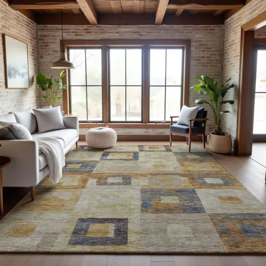 Linen Gold And Wheat Geometric Washable Area Rug With UV Protection Photo 4