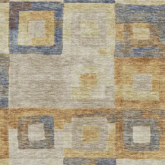 Linen Gold And Wheat Geometric Washable Area Rug With UV Protection Photo 2