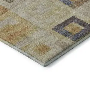 Photo of Linen Gold And Wheat Geometric Washable Area Rug With UV Protection