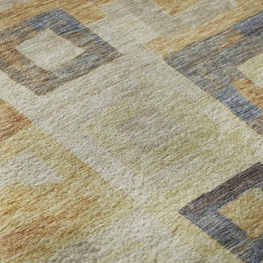 Linen Gold And Wheat Geometric Washable Area Rug With UV Protection Photo 9