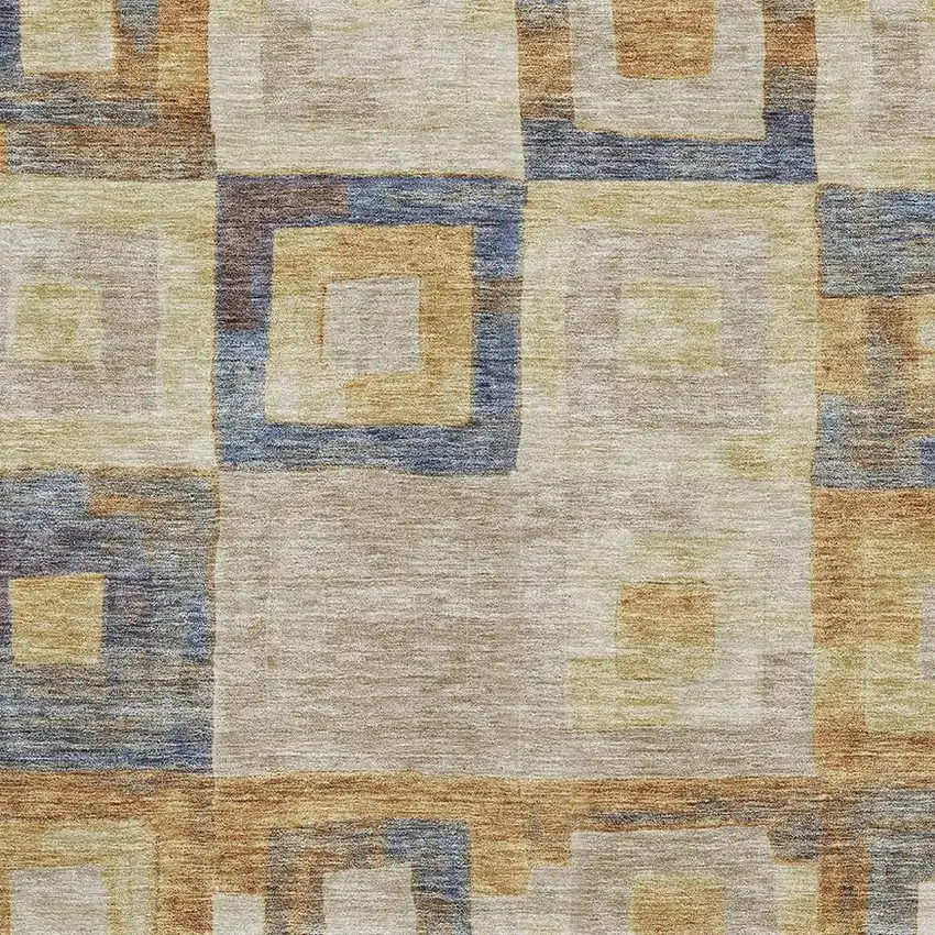 Linen Gold And Wheat Geometric Washable Area Rug With UV Protection Photo 2