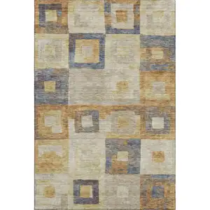 Photo of Linen Gold And Wheat Geometric Washable Area Rug With UV Protection