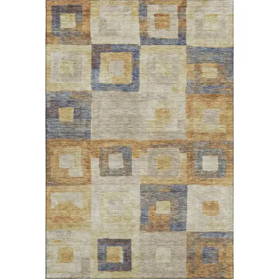 Linen Gold And Wheat Geometric Washable Area Rug With UV Protection Photo 1