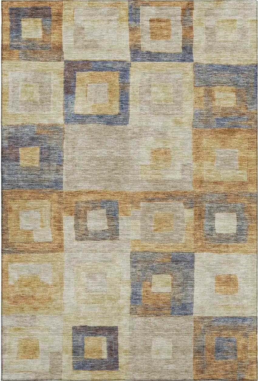 Linen Gold And Wheat Geometric Washable Area Rug With UV Protection Photo 1
