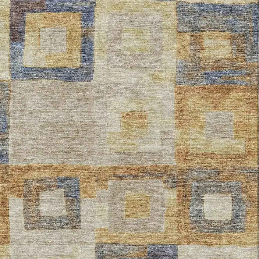 Linen Gold And Wheat Geometric Washable Area Rug With UV Protection Photo 2