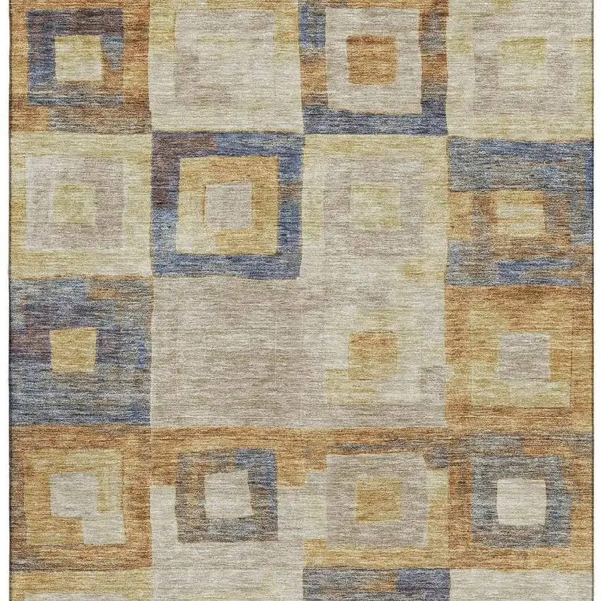 Linen Gold And Wheat Geometric Washable Area Rug With UV Protection Photo 3