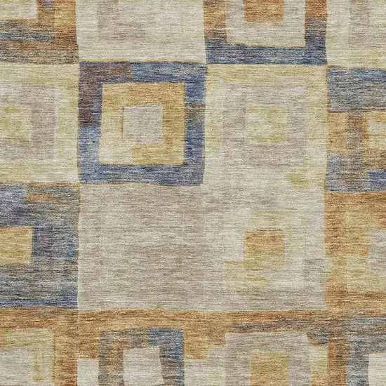 Linen Gold And Wheat Geometric Washable Area Rug With UV Protection Photo 2