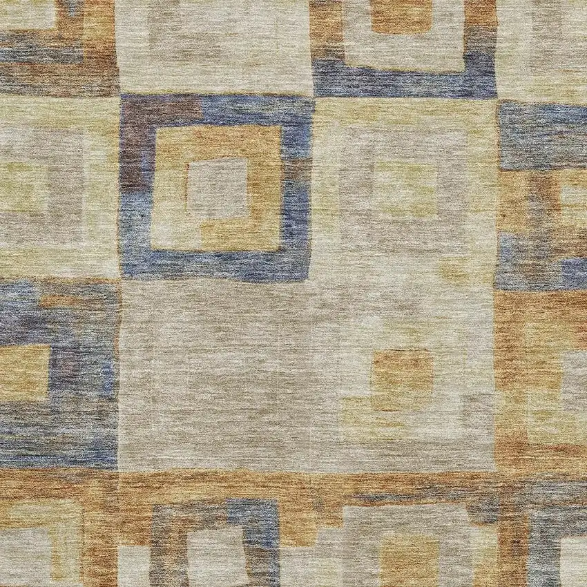 Linen Gold And Wheat Geometric Washable Area Rug With UV Protection Photo 2