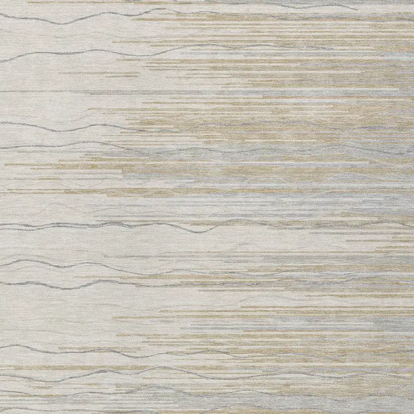Linen Gray And Beige Striped Washable Indoor Outdoor Area Rug Photo 5