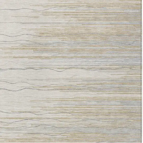Linen Gray And Beige Striped Washable Indoor Outdoor Area Rug Photo 5