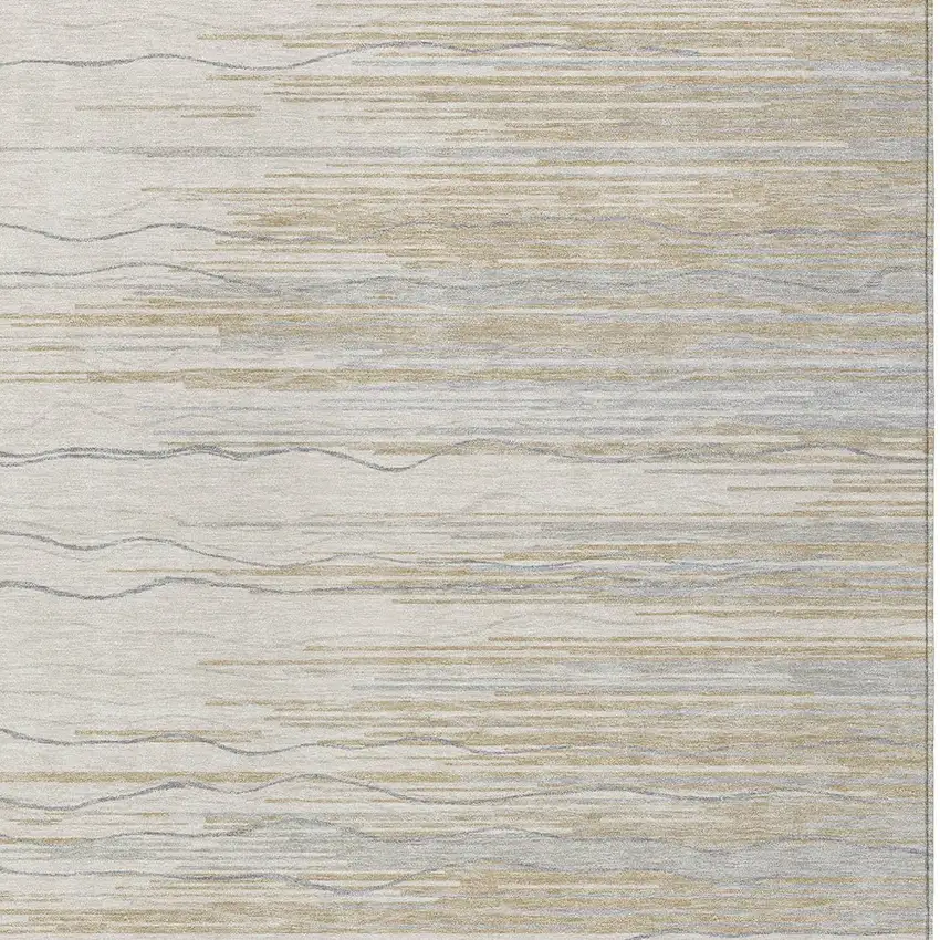 Linen Gray And Beige Striped Washable Indoor Outdoor Area Rug Photo 5