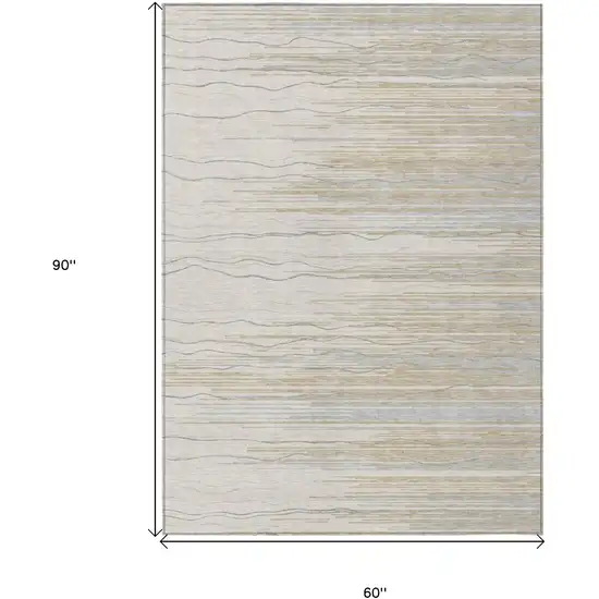 Linen Gray And Beige Striped Washable Indoor Outdoor Area Rug Photo 3