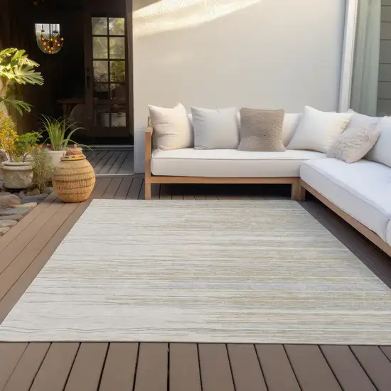 Linen Gray And Beige Striped Washable Indoor Outdoor Area Rug Photo 7