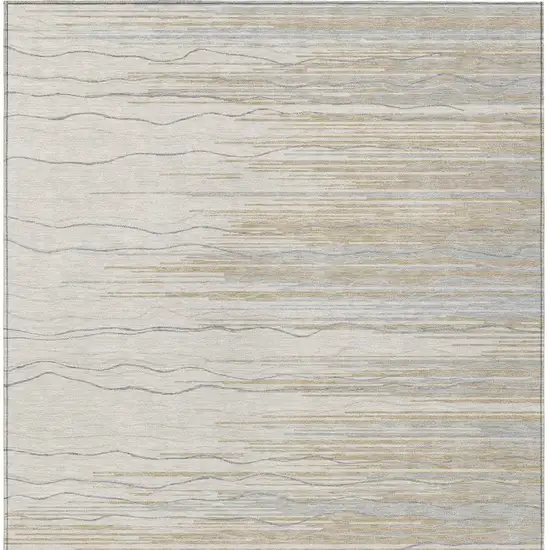 Linen Gray And Beige Striped Washable Indoor Outdoor Area Rug Photo 6