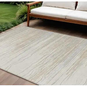 Photo of Linen Gray And Beige Striped Washable Indoor Outdoor Area Rug