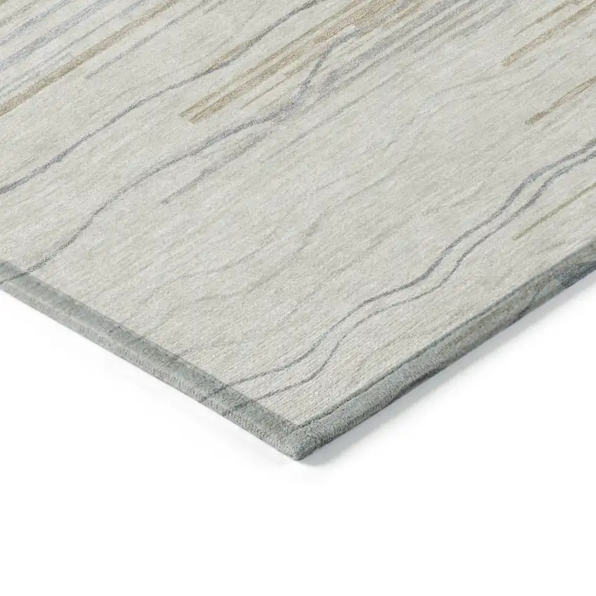 Linen Gray And Beige Striped Washable Indoor Outdoor Area Rug Photo 4