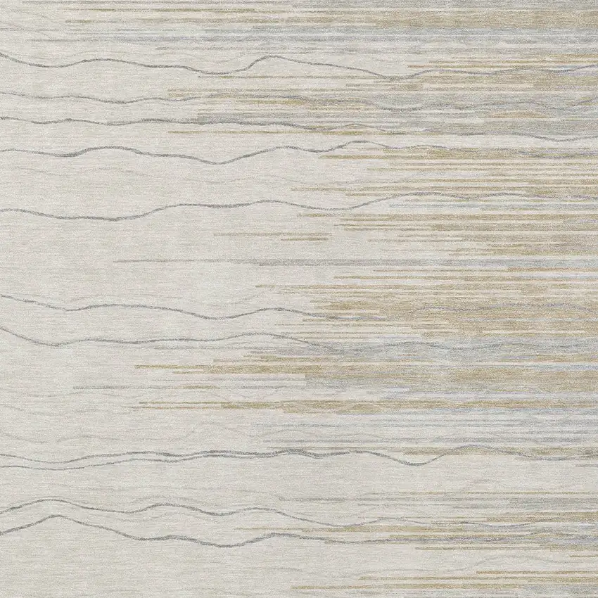 Linen Gray And Beige Striped Washable Indoor Outdoor Area Rug Photo 5