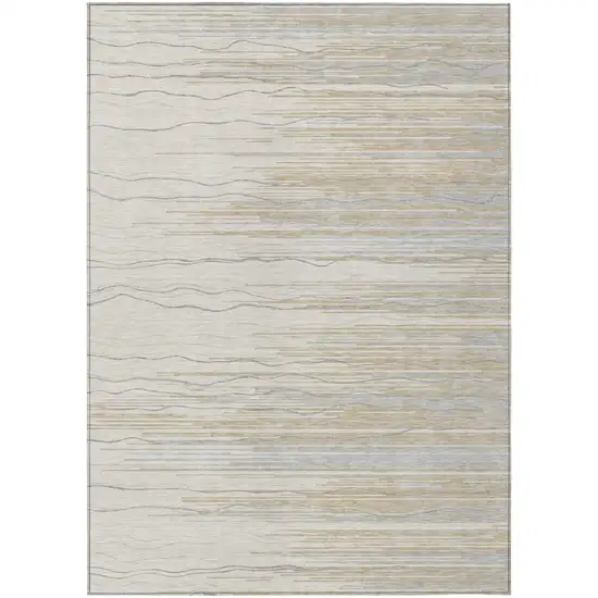 Linen Gray And Beige Striped Washable Indoor Outdoor Area Rug Photo 2